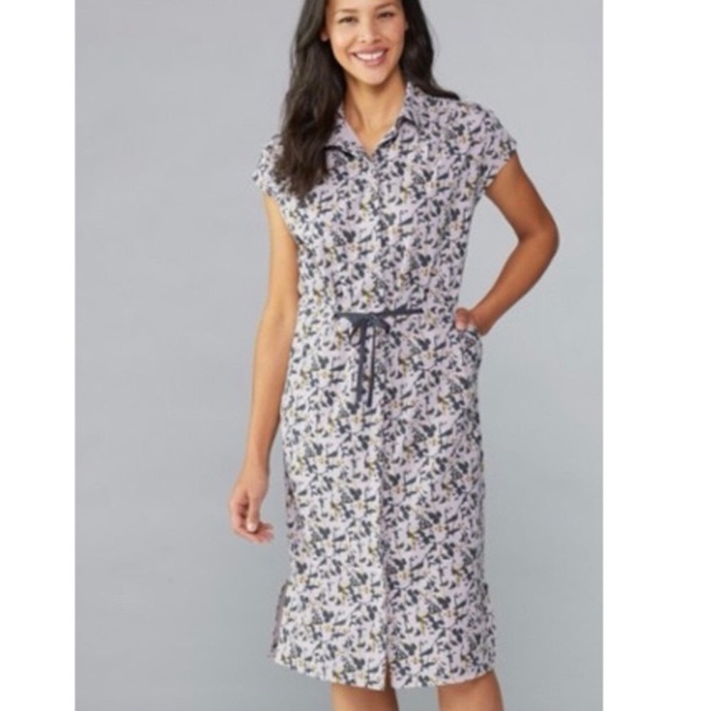 REI Sun-Up Button Front Travel Midi Shirt Dress